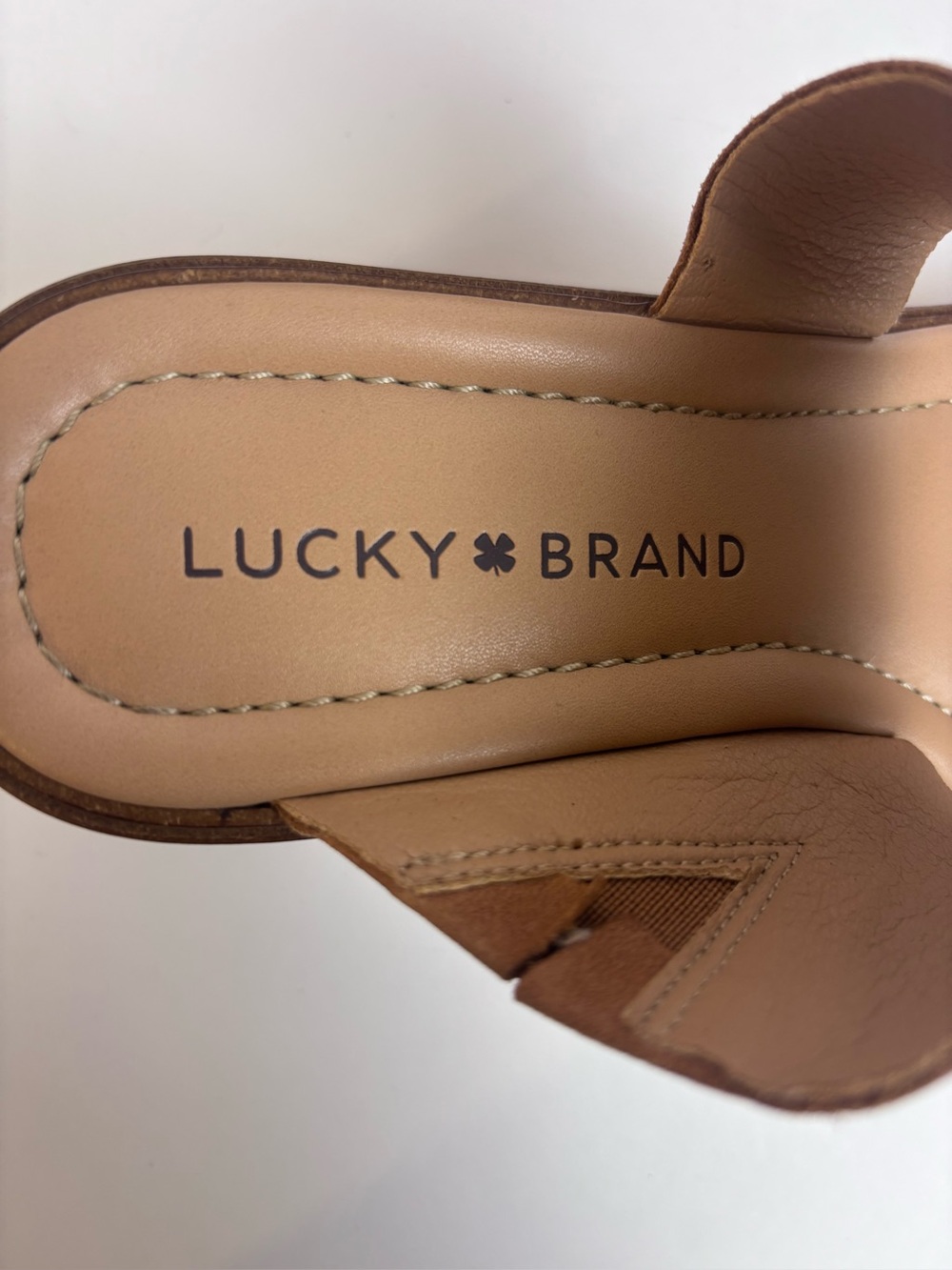 Lucky Brand Leather Platform Slide Sandals Double Strap Wedge Shoes Brown Size 7 - Picture 12 of 16